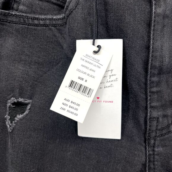 Supredenim Jeans Juniors 8 Black Distressed Skinny ultra Ripped Mid rise - Picture 11 of 15